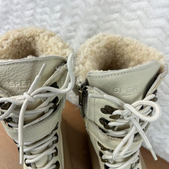 Sperry Shearwater Womens Leather Buckle Duck Boots Tan Beige Sherpa Lined Sz 10M - Picture 3 of 15